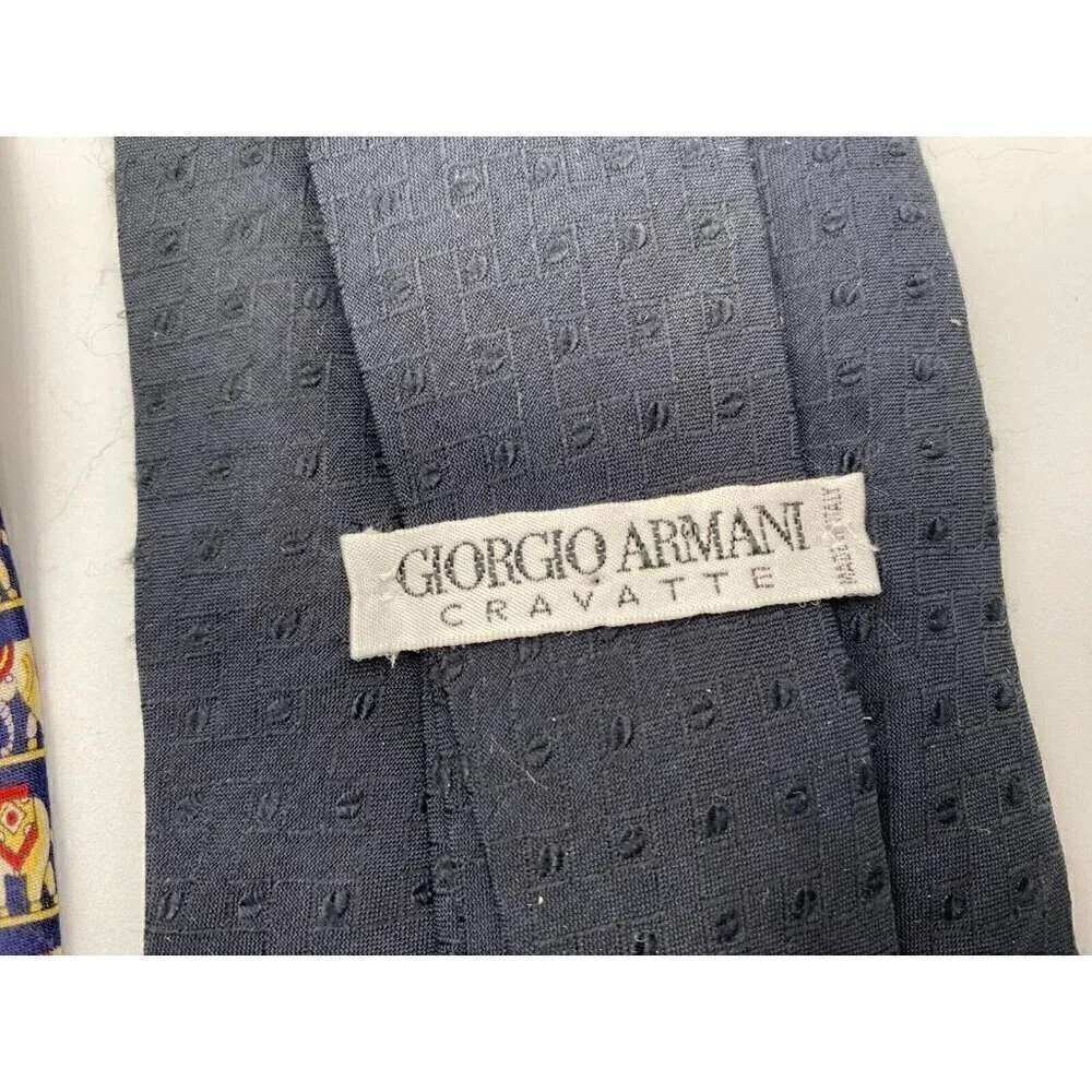 Giorgio Armani Ties for Men Set of 2 Plain and Printed Navy Blue